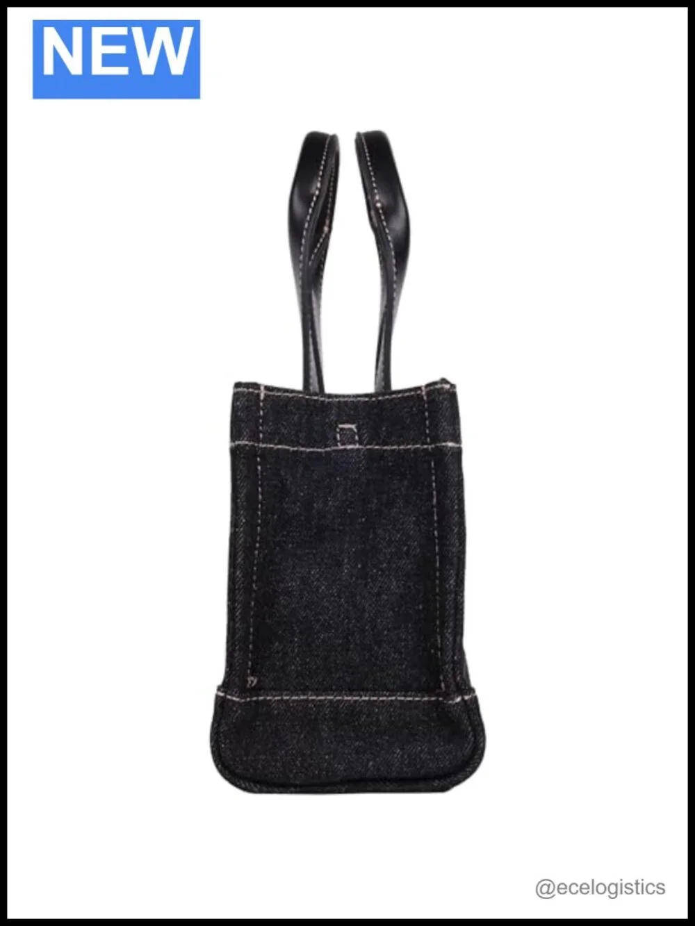 Mini Denim Tote Bag with Adjustable Shoulder Strap, Silver Hardware